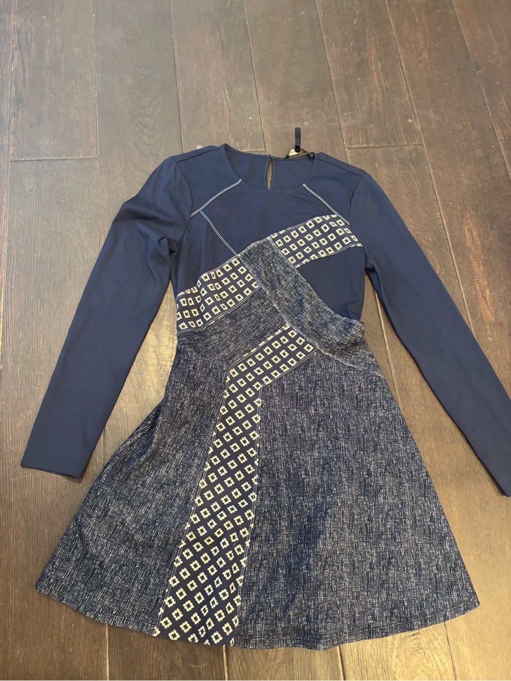 BCBGMaxAzria Navy Long-Sleeve Patterned Fit & Flare Dress